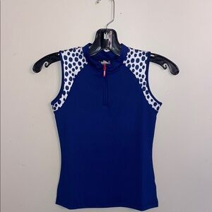 Garb Blue and White Sleeveless Fitted Polo Tank Top